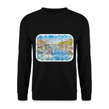 Paris Frankreich Aquarellskizze Gezeichnete Illustration - Unisex Pullover - Schwarz - Vorne - Alina (178cm) & Michal (187cm)