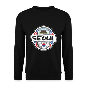 Séoul Corée du Sud Drapeau Badge Souvenir de Voyage Timbre - Sweat-shirt Unisexe - noir - Devant - Alina (178cm) & Michal (187cm)