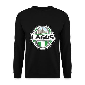 Lagos Nigeria Drapeau Badge Souvenir de Voyage Timbre Souvenir - Sweat-shirt Unisexe - noir - Devant - Alina (178cm) & Michal (187cm)