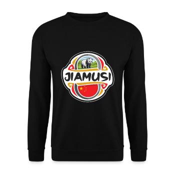 Jiamusi China Flag Badge Travel Souvenir Stamp - Unisex Sweatshirt - black - Front - Alina (178cm) & Michal (187cm)