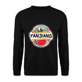 Yanjiang China Flag Badge Travel Souvenir Stamp - Unisex Sweatshirt - black - Front - Alina (178cm) & Michal (187cm)