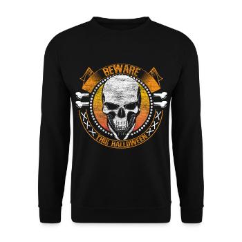 Halloween Totenkopf Gruselig Geschenk - Unisex Pullover - Schwarz - Vorne - Alina (178cm) & Michal (187cm)