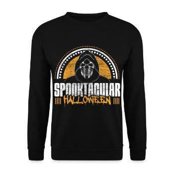 Halloween Skelett Gruselig Geschenk - Unisex Pullover - Schwarz - Vorne - Alina (178cm) & Michal (187cm)