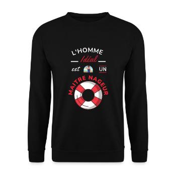 L'homme idéal est un maître nageur, idée de cadeau - Sweat-shirt Unisexe - noir - Devant - Alina (178cm) & Michal (187cm)