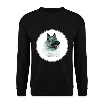 Norwegischer Elchhund Hund Aquarell Illustration - Unisex Pullover - Schwarz - Vorne - Alina (178cm) & Michal (187cm)