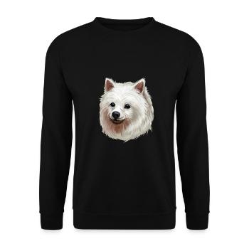 Volpino Italiano Hund Aquarell Illustration - Unisex Pullover - Schwarz - Vorne - Alina (178cm) & Michal (187cm)