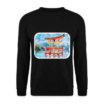 Japan Aquarellskizze Handgezeichnete Illustration - Unisex Pullover - Schwarz - Vorne - Alina (178cm) & Michal (187cm)