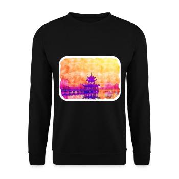 China Watercolor Sketch Hand Drawn Illustration - Unisex Sweatshirt - black - Front - Alina (178cm) & Michal (187cm)