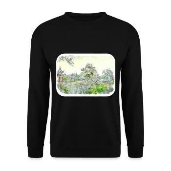Japan Aquarellskizze Handgezeichnete Illustration - Unisex Pullover - Schwarz - Vorne - Alina (178cm) & Michal (187cm)
