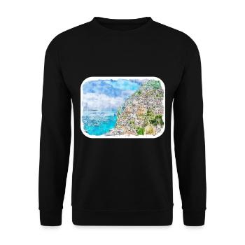 Sorrente Italie Aquarelle Esquisse Dessinée Peinture - Sweat-shirt Unisexe - noir - Devant - Alina (178cm) & Michal (187cm)