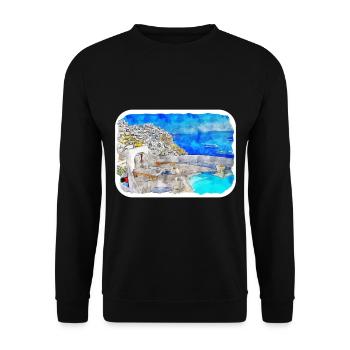 Santorin Grèce Aquarelle Esquisse Dessin Dessiné - Sweat-shirt Unisexe - noir - Devant - Alina (178cm) & Michal (187cm)