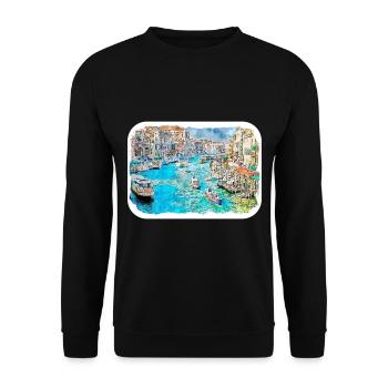 Venedig Italien Aquarellskizze Gezeichnete Illustration - Unisex Pullover - Schwarz - Vorne - Alina (178cm) & Michal (187cm)