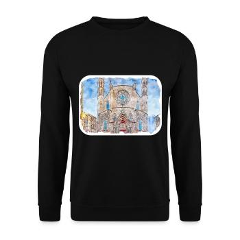 Barcelona Spanien Aquarell Skizze gezeichnet Illustrati - Unisex Pullover - Schwarz - Vorne - Alina (178cm) & Michal (187cm)