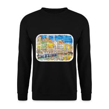Copenhague Danemark Aquarelle Esquisse Dessinée Paintin - Sweat-shirt Unisexe - noir - Devant - Alina (178cm) & Michal (187cm)