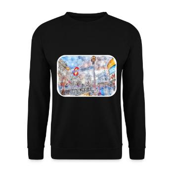 Londres UK Aquarelle Esquisse Dessinée à la Main Peinture - Sweat-shirt Unisexe - noir - Devant - Alina (178cm) & Michal (187cm)