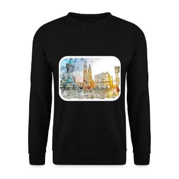 Krakau Polen Aquarellskizze Gezeichnete Illustration - Unisex Pullover - Schwarz - Vorne - Alina (178cm) & Michal (187cm)
