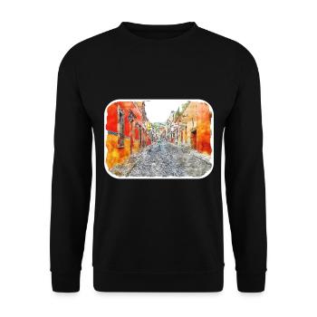 San Miguel De Allende Mexico Watercolor Drawing - Unisex Sweatshirt - black - Front - Alina (178cm) & Michal (187cm)