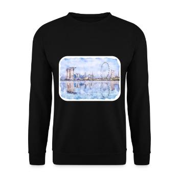 Singapore Watercolor Sketch Hand Drawn Painting - Unisex Sweatshirt - black - Front - Alina (178cm) & Michal (187cm)