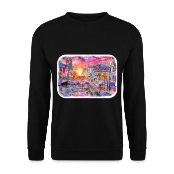 Europa Aquarellskizze Handgezeichnete Illustration - Unisex Pullover - Schwarz - Vorne - Alina (178cm) & Michal (187cm)