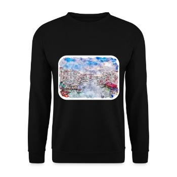 Venedig Italien Aquarellskizze Gezeichnete Illustration - Unisex Pullover - Schwarz - Vorne - Alina (178cm) & Michal (187cm)