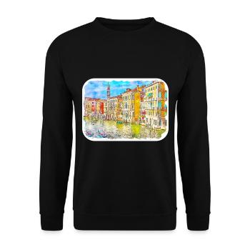 Venedig Italien Aquarell Skizze Gezeichnetes Gemälde - Unisex Pullover - Schwarz - Vorne - Alina (178cm) & Michal (187cm)