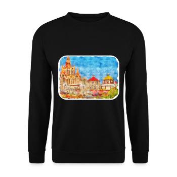 San Miguel De Allende Mexique Aquarelle Esquisse Dra - Sweat-shirt Unisexe - noir - Devant - Alina (178cm) & Michal (187cm)