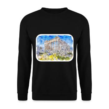 Athènes Grèce Aquarelle Esquisse Dessinée Peinture - Sweat-shirt Unisexe - noir - Devant - Alina (178cm) & Michal (187cm)