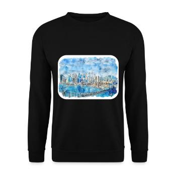 New York USA Aquarell Skizze Malerei Zeichnung - Unisex Pullover - Schwarz - Vorne - Alina (178cm) & Michal (187cm)