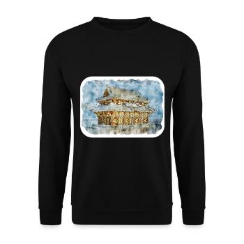 Japan Aquarellskizze Handgezeichnete Illustration - Unisex Pullover - Schwarz - Vorne - Alina (178cm) & Michal (187cm)