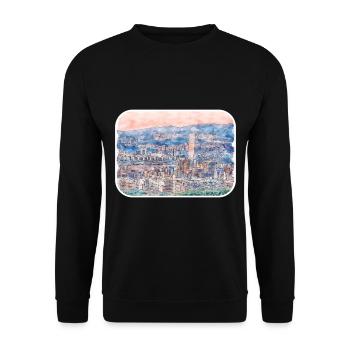 Busan South Korea Watercolor Sketch Illustration - Unisex Sweatshirt - black - Front - Alina (178cm) & Michal (187cm)