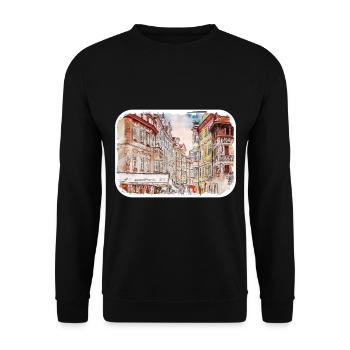 Prag Tschechien Aquarell Skizze Zeichnung - Unisex Pullover - Schwarz - Vorne - Alina (178cm) & Michal (187cm)
