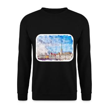 Zürich Schweiz Aquarellskizze gezeichnet Paintin - Unisex Pullover - Schwarz - Vorne - Alina (178cm) & Michal (187cm)