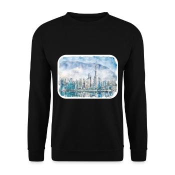 Esquisse d’aquarelle de Chine Illustration dessinée à la main - Sweat-shirt Unisexe - noir - Devant - Alina (178cm) & Michal (187cm)