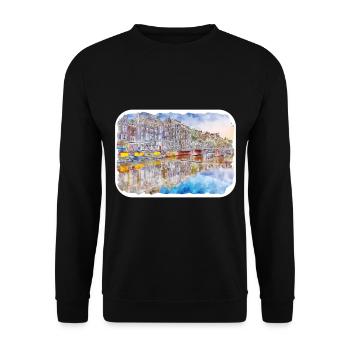 Amsterdam Pays-Bas Aquarelle Sketch Draw Drawi - Sweat-shirt Unisexe - noir - Devant - Alina (178cm) & Michal (187cm)