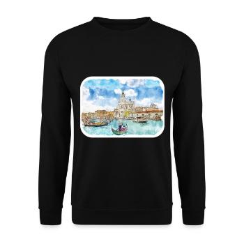 Venedig Italien Aquarellskizze Gezeichnete Illustration - Unisex Pullover - Schwarz - Vorne - Alina (178cm) & Michal (187cm)