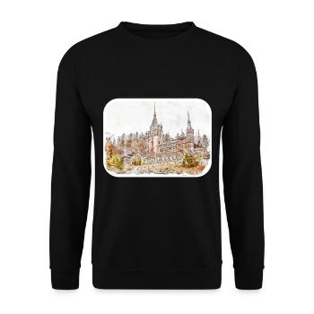 Illustration de croquis aquarelle Sinaia Roumanie - Sweat-shirt Unisexe - noir - Devant - Alina (178cm) & Michal (187cm)