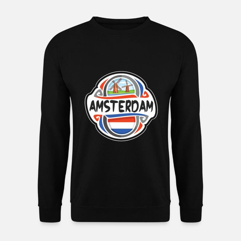 Amsterdam Niederlande Flagge Reise Souvenir Abzeichen S - Unisex Pullover - Schwarz