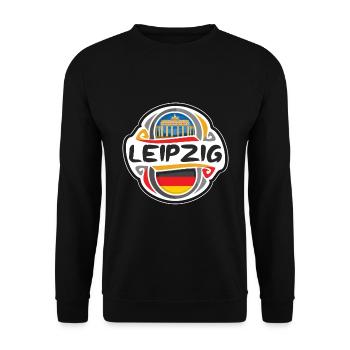 Leipzig Deutschland Flaggenabzeichen Reise Souvenir Briefmarke - Unisex Pullover - Schwarz - Vorne - Alina (178cm) & Michal (187cm)