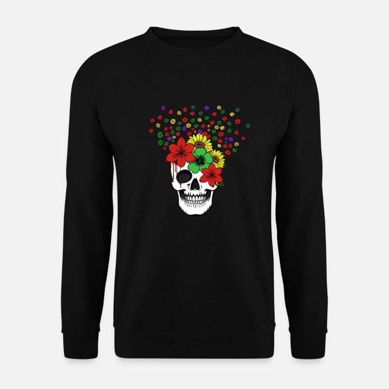 Skull with Flowers | Totenkopf mit Blumen | Farbig - Unisex Pullover - Schwarz
