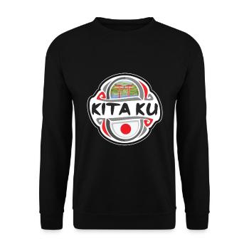 Kita ku Japan Flag Badge Travel Souvenir Stamp - Unisex Sweatshirt - black - Front - Alina (178cm) & Michal (187cm)