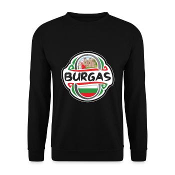 Burgas Bulgaria Flag Badge Travel Souvenir Stamp - Unisex Sweatshirt - black - Front - Alina (178cm) & Michal (187cm)