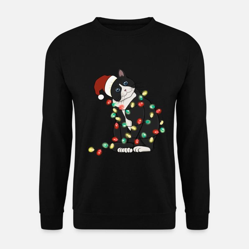 Christmas Lights Katze Weihnachten - Unisex Pullover - Schwarz