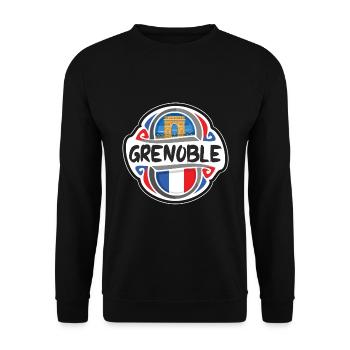 Grenoble France Drapeau Badge Voyage Souvenir Timbre - Sweat-shirt Unisexe - noir - Devant - Alina (178cm) & Michal (187cm)