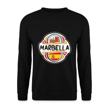 Marbella Spanien Flagge Abzeichen Reise Souvenir Briefmarke - Unisex Pullover - Schwarz - Vorne - Alina (178cm) & Michal (187cm)