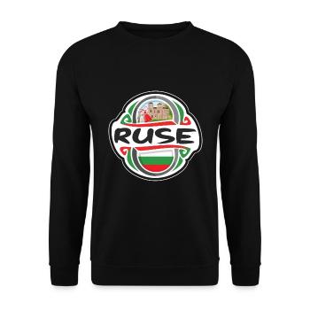 Ruse Bulgarien Flagge Abzeichen Reise Souvenir Briefmarke - Unisex Pullover - Schwarz - Vorne - Alina (178cm) & Michal (187cm)