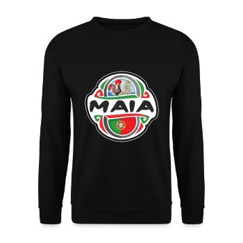 Maia Portugal Drapeau Badge Voyage Souvenir Timbre - Sweat-shirt Unisexe - noir - Devant - Alina (178cm) & Michal (187cm)