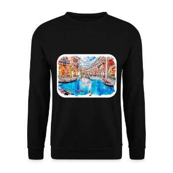 Venedig Italien Aquarellskizze Gezeichnete Illustration - Unisex Pullover - Schwarz - Vorne - Alina (178cm) & Michal (187cm)