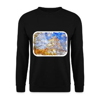 Japan Aquarellskizze Handgezeichnete Illustration - Unisex Pullover - Schwarz - Vorne - Alina (178cm) & Michal (187cm)