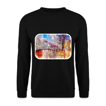 Amsterdam Netherlands Watercolor Sketch Drawing - Unisex Sweatshirt - black - Front - Alina (178cm) & Michal (187cm)