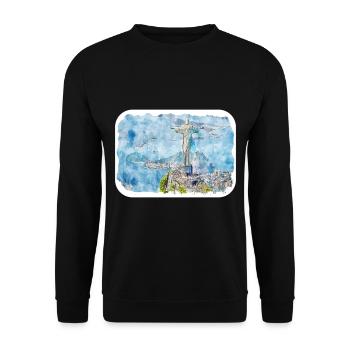 Rio De Janeiro Brasilien Aquarell Skizze Zeichnung - Unisex Pullover - Schwarz - Vorne - Alina (178cm) & Michal (187cm)